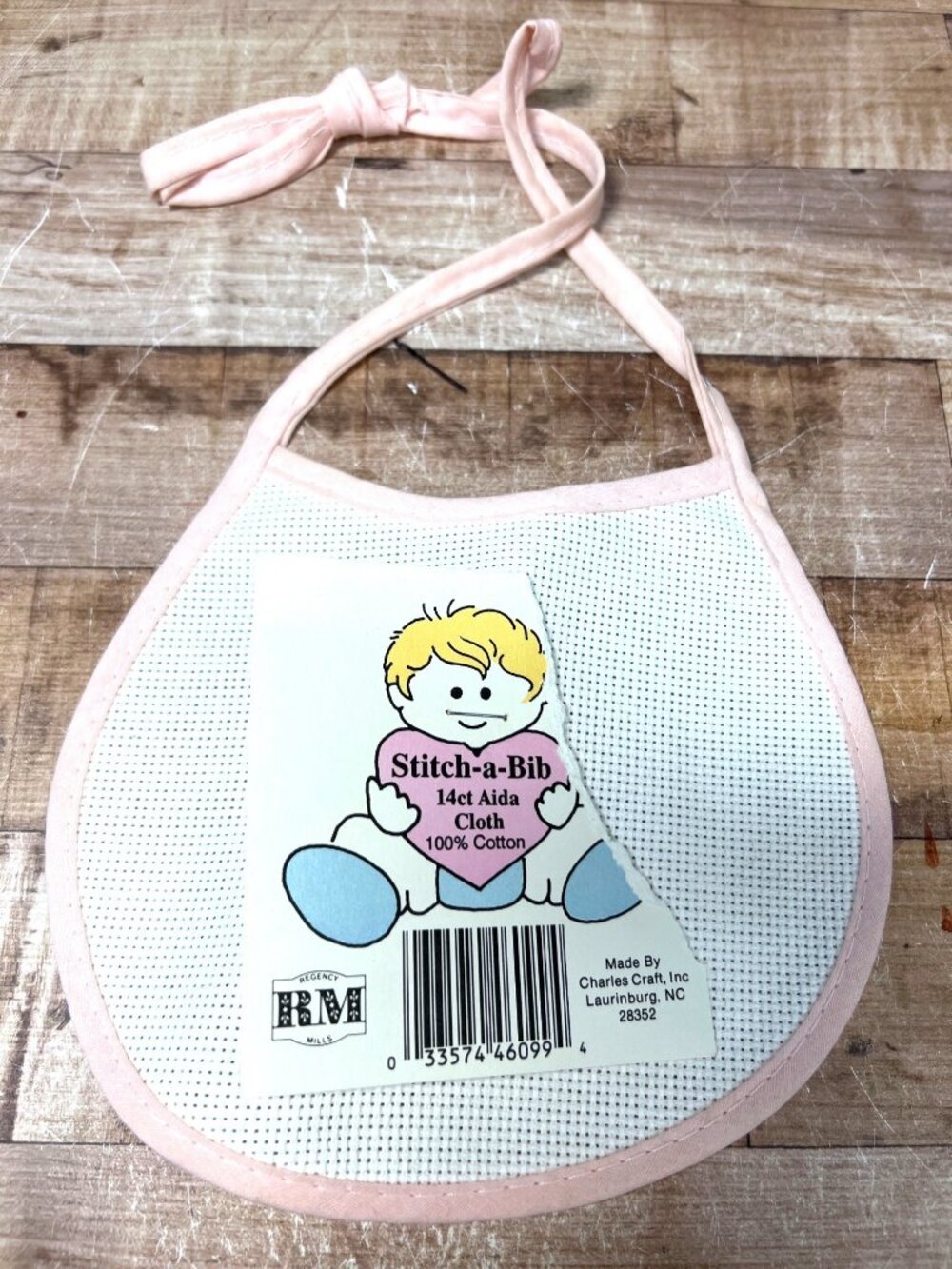 Stitch-A-Bib 14ct Aida Cloth Baby Bib Pink Trim 100% Cotton For Cross-Stitch Pro